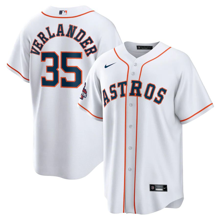 Men Houston Astros 35 Justin Verlander Nike White 2022 World Series Champions Home Replica MLB Jersey